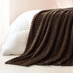 Exclusivo Mezcla Striped King Size Fleece Blanket for Bed, Coffee - Image 6