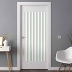 Window Privacy Film Frosted, Green Lines Non-Adhesive Static Cling Window Tint, Modern Vertical Striped Vintage Minimalist Insulated Windows Frosted Films for Living Room, 35.4 x 78.7 Inches - Image 3
