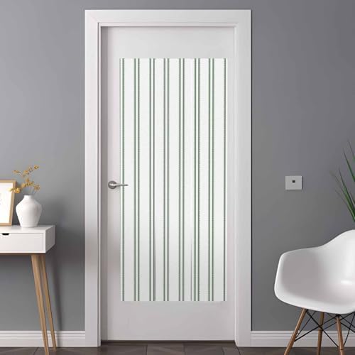 Window Privacy Film Frosted, Green Lines Non-Adhesive Static Cling Window Tint, Modern Vertical Striped Vintage Minimalist Insulated Windows Frosted Films for Living Room, 35.4 x 78.7 Inches - Image 3