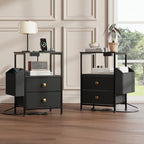 MALOL Night Stands for Bedrooms Set of 2 with Charging Station, Black by MALOL