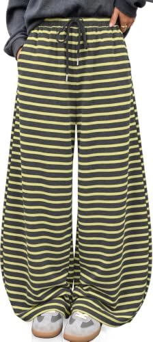 TARSE Women's Striped Barrel Pants Wide Leg Lounge Pants by TARSE