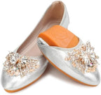 KUNWFNIX Women Ballet Flats Rhinestone Wedding Ballerina Shoes Foldable Sparkly Comfort Slip on Flat Shoes by KUNWFNIX