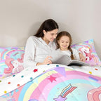 Erosebridal Unicorn Full Bedding Sets for Girls Cute Rainbow Unicorn Comforter Set Bedroom Decor for Girls Kids Horse Duvet Set Ombre Bedding Stars Magical Animal Down Comforter Reverse 3Pcs - Image 6