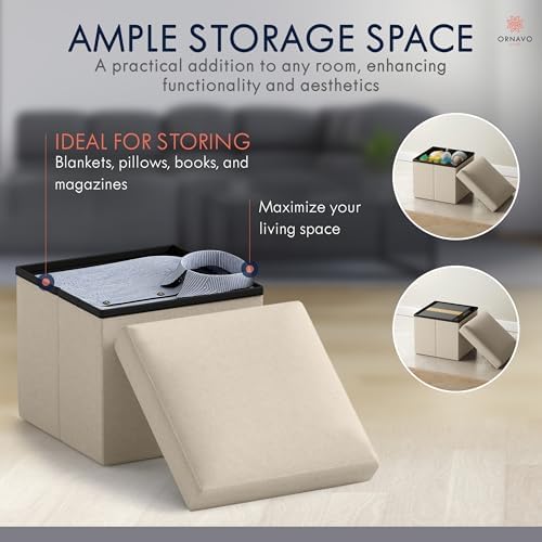 Ornavo Home Small Square Storage Ottoman, Set of 2, 12x12x12, Beige - Image 3