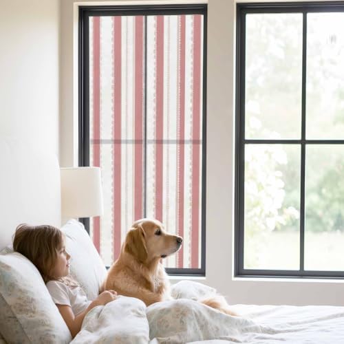 Window Privacy Film Frosted, Pink Red Striped Static Cling Door Window Covering, Farmhouse Vertical Stripes Geometric UV Blocking Windows Film for Office, Hotel, Bedroom, 29.5 x 78.7 Inches - Image 2