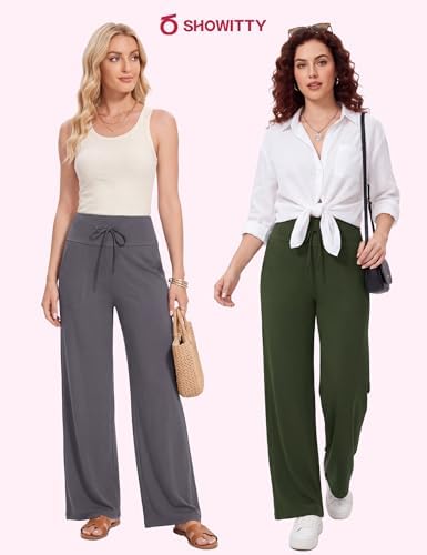 Showitty Wide Leg Pants for Women with Pockets, High Waist Yoga Lounge - Image 4