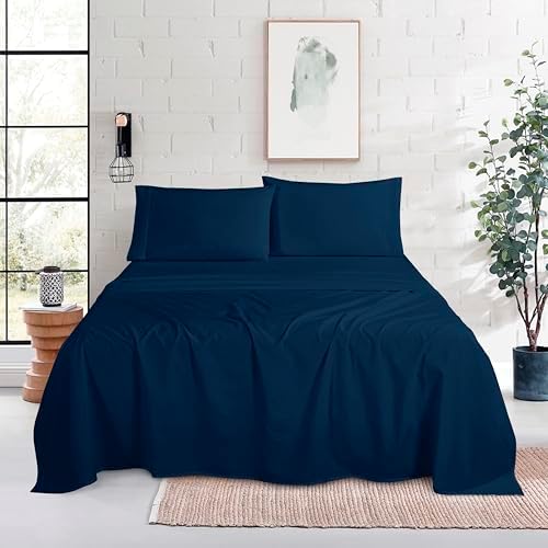 Mocassi Twin XL Size 4-Piece Bed Sheet Set - 1800 Premium Hotel Quality Microfiber 18-24 Inches Extra Deep Pocket Fitted Sheet- Luxury Soft, Breathable, Wrinkle, and Fade Resistant, Navy Blue - Image 2