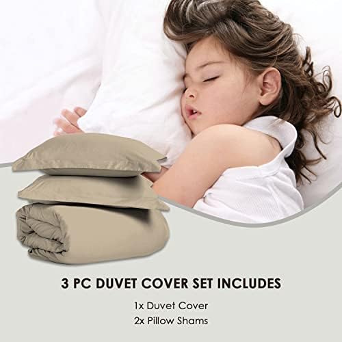 Pizuna 100% Cotton Queen Duvet Cover Set 600 Thread Count, Simply Taupe - Image 5
