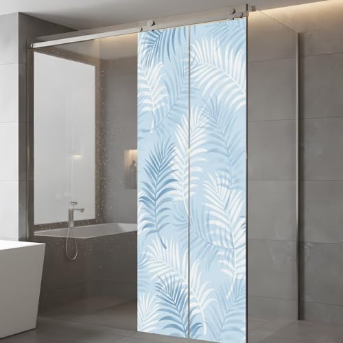 Window Privacy Film Frosted, Light Blue Botanical Static Cling Door Window Covering, Summer Palm Leaves Foliage Tropical UV Blocking Windows Film for Office, Hotel, Bedroom, 29.5 x 78.7 Inches - Image 5