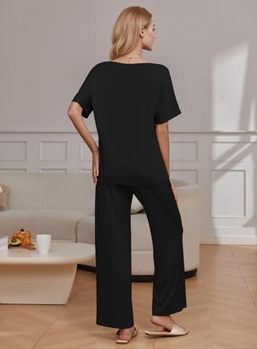 Ekouaer Pajama Sets Womens 2 Piece Short Sleeve Long Pants Pjs Lounge Set - Image 2