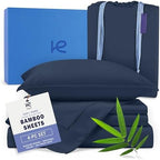 Kickoff Viscose Bamboo Sheets Queen Size 4-pc 100% Organic Bamboo Viscose Bed Cooling Sheets Queen Size Set Cool Bedding for hot Sleepers Sheet Set - Gift Ready Packaging (Navy, Q) by KickoffHome
