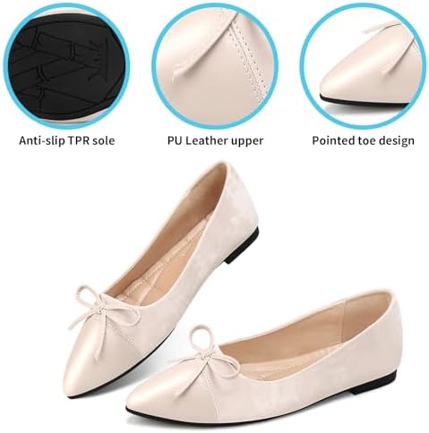 KUNWFNIX Women's Ballet Flats Foldable Classic Crown Rhinestone Slip On Bowknot PU Leather Faux Suede Pointed Toe Comfort Flat Casual Dress Shoes - Image 4