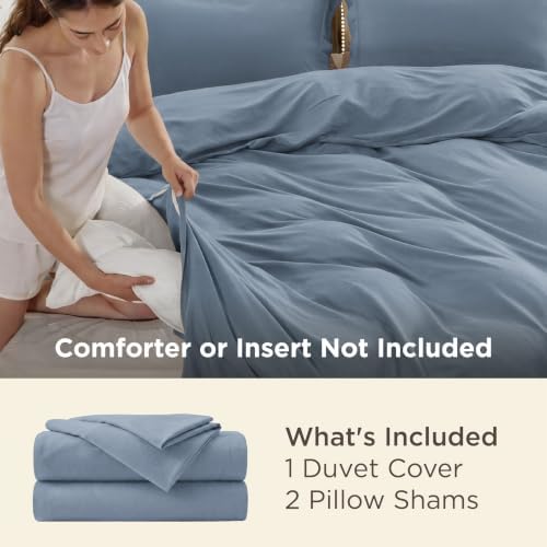 Bedsure Duvet Cover Queen Size, 3Pcs Double Brushed Bedding Set, Dusty Blue - Image 3