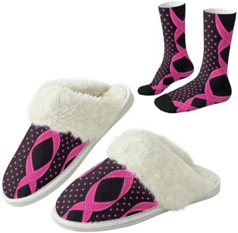 Fuzzy Slippers for Women Washable Cotton Slippers with Crew Socks by Unknown