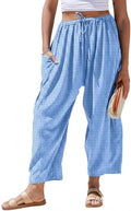 TARSE Womens Linen Wide Leg Striped Pants Casual Barrel Palazzo Harem Pants by TARSE