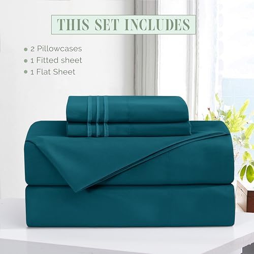 Elegant Comfort Luxury Soft 4-Piece 1500 Premium Hotel Quality Bed Sheet Set with Extra Deep Pockets 18-24 Inch, Wrinkle Free, Storage Pockets, Extra Deep Pocket 4PC Sheets, Twin XL, Marine Teal - Image 3
