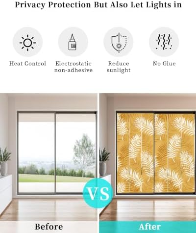 Window Privacy Film Frosted, Fall Orange Botanical Static Cling Door Window Covering, Summer Palm Leaves Foliage Tropical UV Blocking Windows Film for Office, Hotel, Bedroom, 29.5 x 78.7 Inches - Image 6