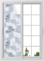 Window Privacy Film Frosted, Navy Blue Botanical Reusable Static Cling Window Tints, Summer Palm Leaves Foliage Tropical Heat Control Windows Films for Offices, Balcony, 29.5 x 118 Inches by Unknown