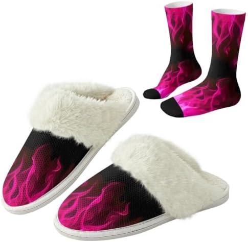 Fuzzy Slippers for Women Washable Cotton Slippers with Crew Socks by Unknown
