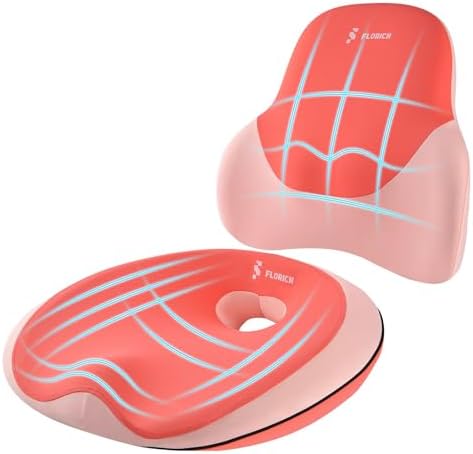 FLORICH Seat Cushion Lumbar Support Pillow for Office Chair, Car Lower Back Support, Ergonomic Desk Chair Pillow for Butt and Back Support of Memory Foam Seat Pad(Dark Pink) by FLORICH