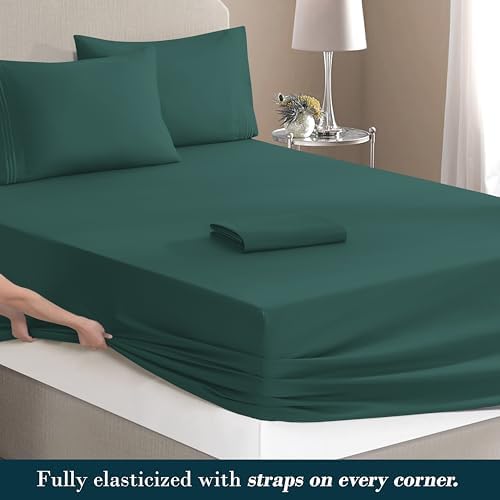 Mocassi King Size 4-Piece Bed Sheet Set - 1800 Premium Hotel Quality Microfiber 18-24 Inches Extra Deep Pocket Fitted Sheet- Luxury Soft, Breathable, Wrinkle, and Fade Resistant, Hunter Green - Image 4