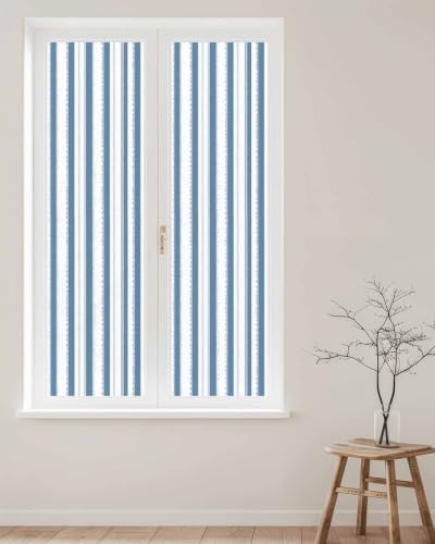 Window Privacy Film Frosted, Blue Striped Reusable Static Cling Window Tints, Farmhouse Vertical Stripes Geometric Heat Control Windows Films for Offices, Balcony, 29.5 x 118 Inches - Image 2
