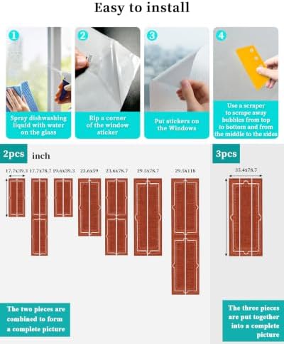 Window Privacy Film Frosted, Brick Red Botanical Static Cling Door Window Covering, Vintage Florals Geometric Minimalist UV Blocking Windows Film for Office, Hotel, Bedroom, 29.5 x 78.7 Inches - Image 4