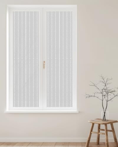 Window Privacy Film Frosted, Geometric Stripes Reusable Static Cling Window Tints, Polka Dots Abstract Modern Grey Heat Control Windows Films for Offices, Balcony, 29.5 x 118 Inches - Image 2