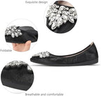 KUNWFNIX Women Ballet Flats Rhinestone Wedding Ballerina Shoes Foldable Sparkly Comfort Slip on Flat Shoes - Image 3
