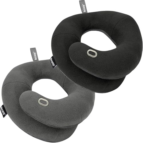 BCOZZY Travel Neck Pillow 2-Pack – XL Gray & XL Black – Patented Chin & Neck Support for Airplane, Car & Train Travel by BCOZZY