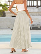 Athlisan Womens Summer Casual Loose Striped Wide Leg Lounge Pants Elastic Waist Palazzo Trousers - Image 4