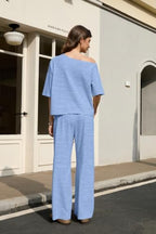 Ythomm Striped Pajama Sets Womens Two Piece Lounge Outfits Short Sleeve Off Shoulder Shirts Drawstring Pants Matching Pj Sets - Image 3