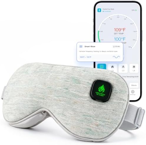 Smart Heated Eye Mask for Dry Eyes, App Controlled Cordless Warm Compress, Precise 99-149F Temperature, 1-60 Min Timer, 4 Smart Modes, Auto Shut Off, 1500mAh USB-C, Washable Cover by FANCYFEBshoewashingbag