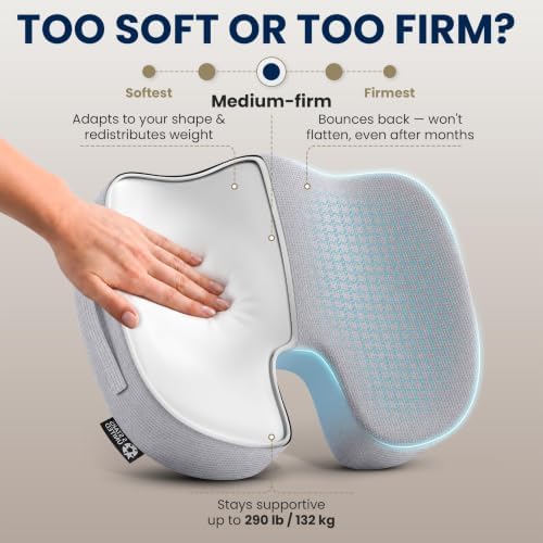 5 STARS UNITED Seat Cushion - Memory Foam Chair Cushion for Tailbone Pain Relief - Ergonomic Support for Coccyx, Sciatica & Butt - Office, Desk & Gaming Chair, Car Seat, Wheelchair, Airplane, L Gray - Image 6