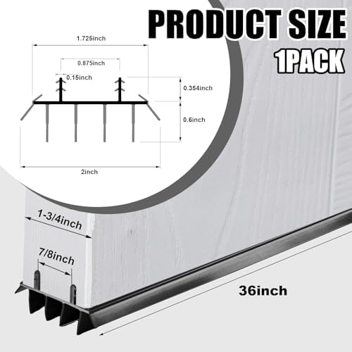 Pushglossy 1 Pcs Door Bottom Seal with Vinyl Fins Threshold Strip,Black - Image 2
