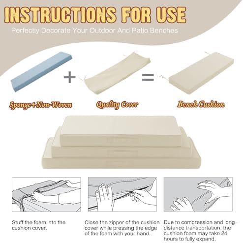 Outdoor Bench Cushion Waterproof with Memory Foam,Patio Bench Cushions for Outdoor/Indoor Furniture Porch Swing Cushion with Handle and Adjustable Strap,Cream Beige,48x18 Inch - Image 5