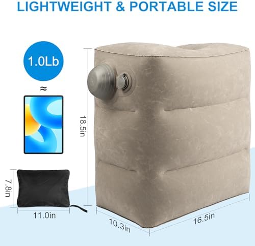 Inflatable Travel Foot Rest Pillow, 2 Pack Airplane Foot Rest Pillows, Portable Inflatable Leg Rest Pillow Flights Seat Extender with Storage Bag for Plane, Car, Train (2Pack Grey) - Image 2