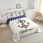 Castle Fairy American Flag Anchor Bedding Set King Size,Nautical Adventure Comforter for Kids Teens Boys Room Decor,Navy Blue Geometric Star Quilt Vintage White Duvet Insert,2 Pillowcases Anchor 6 - Image 3