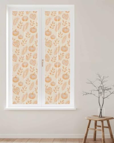 Window Privacy Film Frosted, Orange Pumpkins Fall Reusable Static Cling Window Tints, Thanksgiving Tropical Palm Rustic Heat Control Windows Films for Offices, Balcony, 29.5 x 118 Inches - Image 2