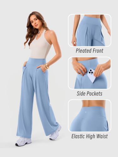 Wide Leg Yoga Pants for Women with Pockets, High Waist & Front Pleated Casual Lounge Palazzo Trousers for Workout - Image 3