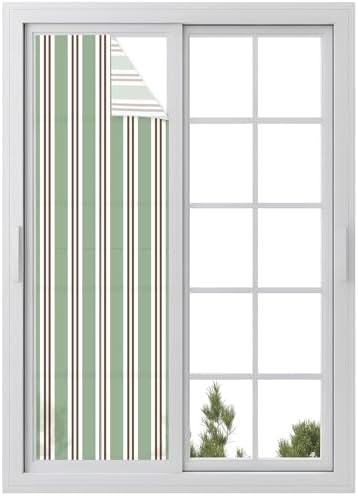Window Privacy Film Frosted, Green Brown Striped Reusable Static Cling Window Tints, Modern Farmhouse Vertical Stripes Heat Control Windows Films for Offices, Balcony, 29.5 x 118 Inches by Unknown