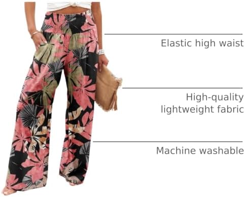 Angerella Womens Elastic High Waisted Palazzo Pants Casual Wide Leg Long Lounge Pant Trousers with Pocket - Image 4