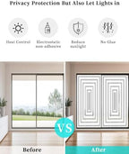 Window Privacy Film Frosted, Black Grey Geometric Non-Adhesive Static Cling Window Tint, Square Minimalist Modern Insulated Windows Frosted Films for Living Room, 35.4 x 78.7 Inches - Image 6