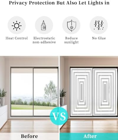 Window Privacy Film Frosted, Black Grey Geometric Non-Adhesive Static Cling Window Tint, Square Minimalist Modern Insulated Windows Frosted Films for Living Room, 35.4 x 78.7 Inches - Image 6
