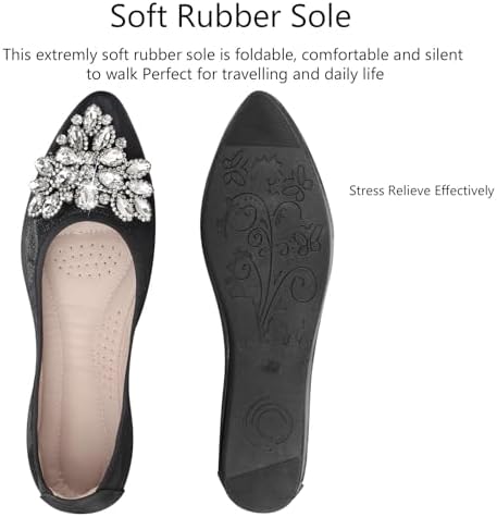 KUNWFNIX Women Ballet Flats Rhinestone Wedding Ballerina Shoes Foldable Sparkly Comfort Slip on Flat Shoes - Image 4