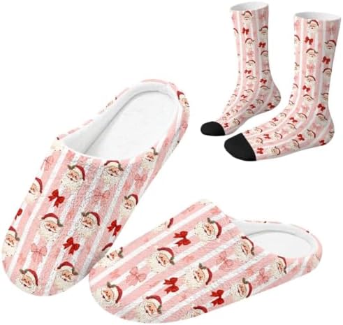 Jeiento Winter Fuzzy Slipper and Crew Socks for Women,Adult Slip-on Close Toe House Slipper,Flat Comfort home Slides by Jeiento