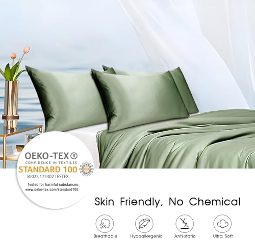 100% Mulberry Silk Pillowcase for Hair and Skin,Both Sides Natural Silk Bed Pillow Case with Hidden Zipper,19 Momme Grade 6A,1pc,Sage Green,Standard Size 20x26 Inches - Image 5