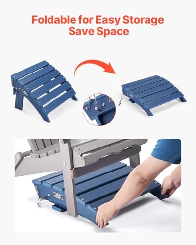 VEVOR Adirondack Ottoman, 15.7L x 18.9W x 13H Inch HDPE Plastic Folding Adirondack Ottoman, Weather-Resistant Foot Rest for Adirondack Chair, Widely Used for Outside Porch Pool Lawn Backyard, Blue - Image 3
