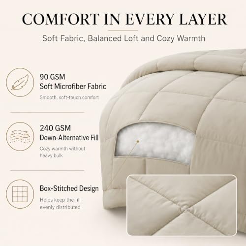 CozyLux Queen Comforter Set Oatmeal - 7 Pieces Bed in a Bag - Image 3