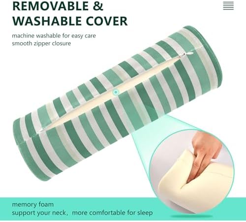 Bolster Pillows for Bed Cylinder Neck Roll Pillow Decorative Round Pillow Covers Cylinder Pillow Long Neckroll Decorative Pillows LightGreen Stripe - Image 4